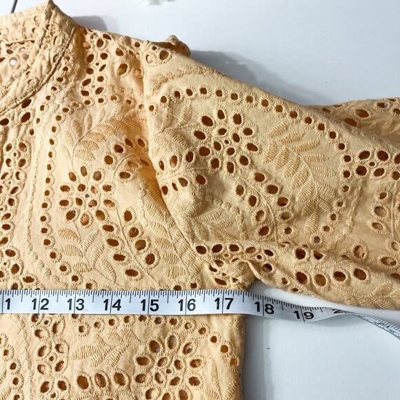 JOIE Cotton Eyelet Button Front Long Sleeves Blouse Top Sz XS Yellow Cottage - Picture 9 of 11
